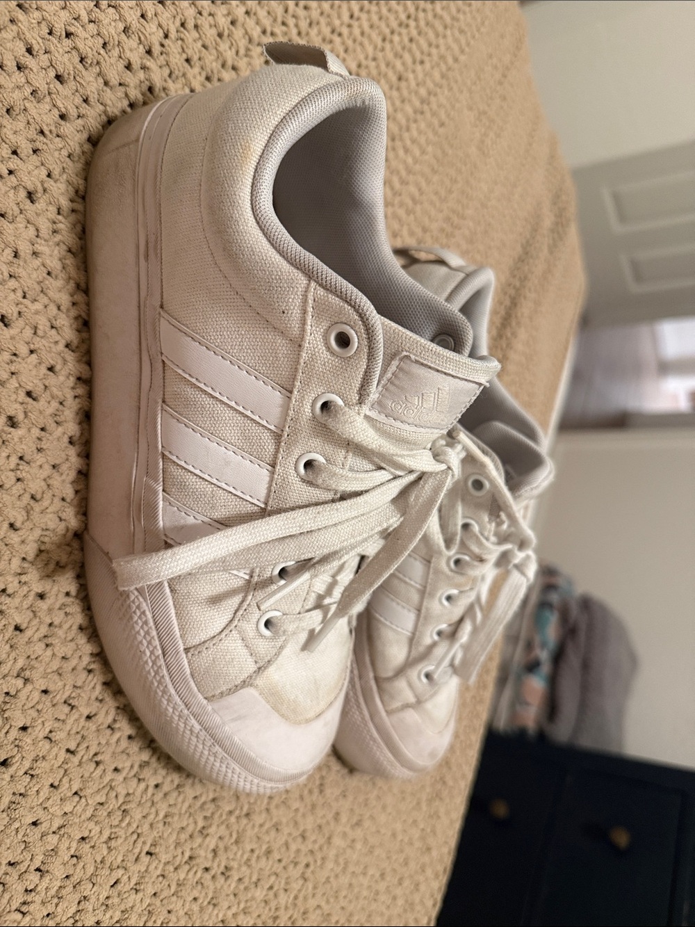 adidas Cream/White Low-Top Platform Canvas Sneakers